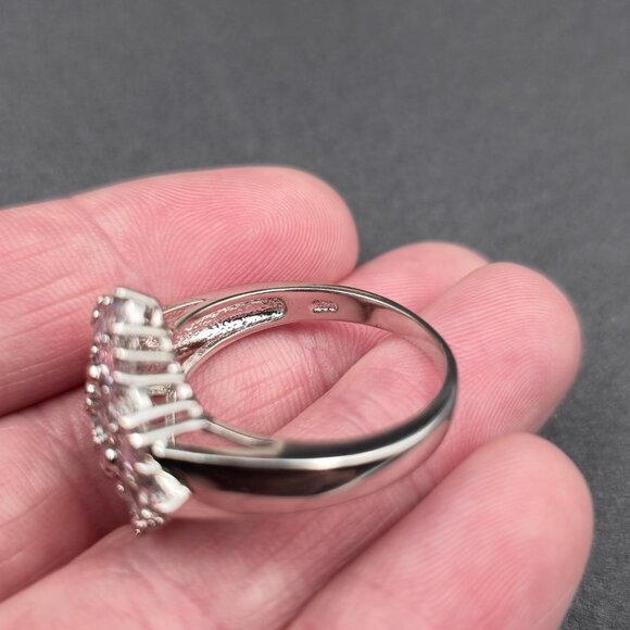 Size 11.75 Sterling Silver Pink And Clear Cubic Zirconia Gems Ring A6450 - Picture 6 of 9